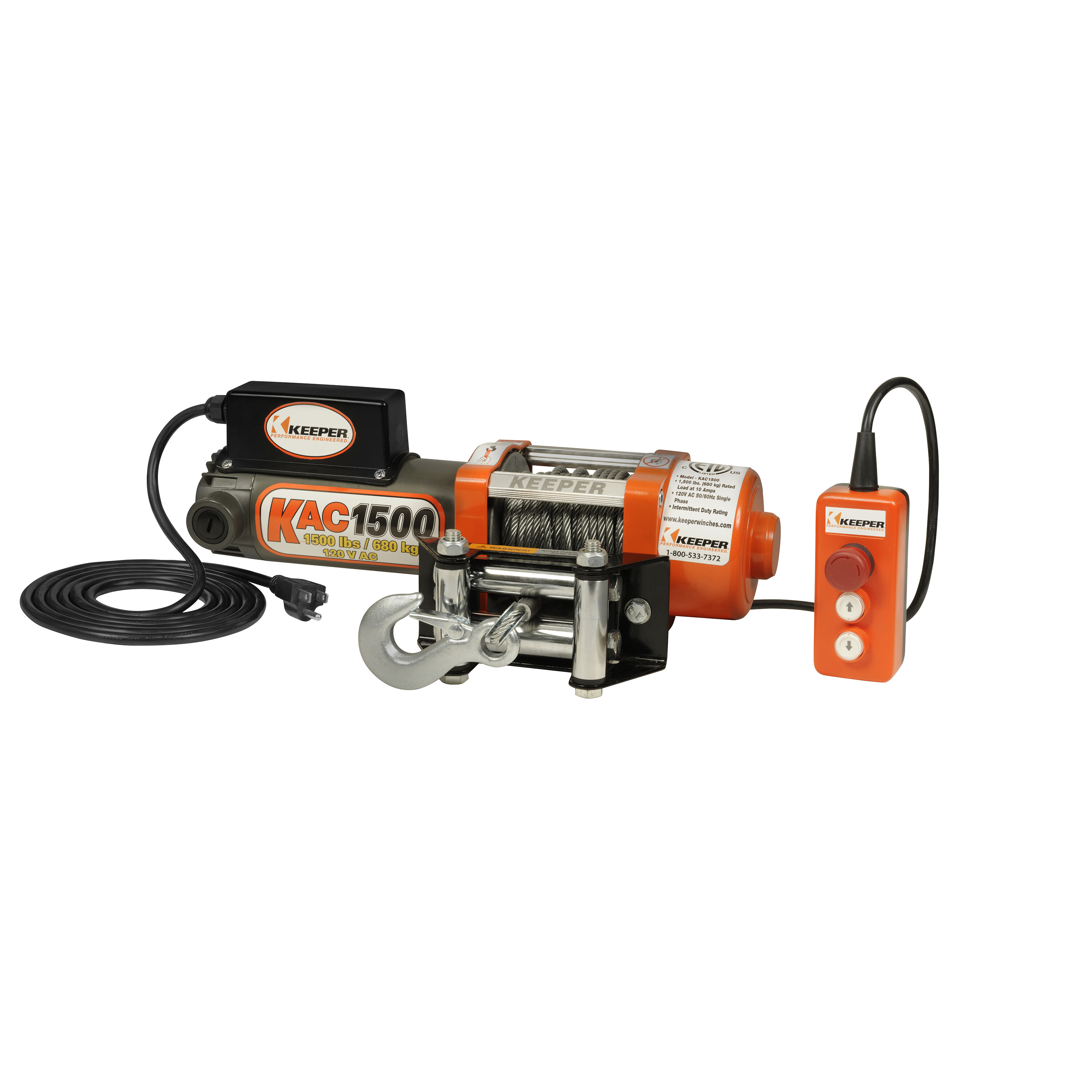 KAC1500,110/120V AC Electric Winch, 1500lb Single Line Pull