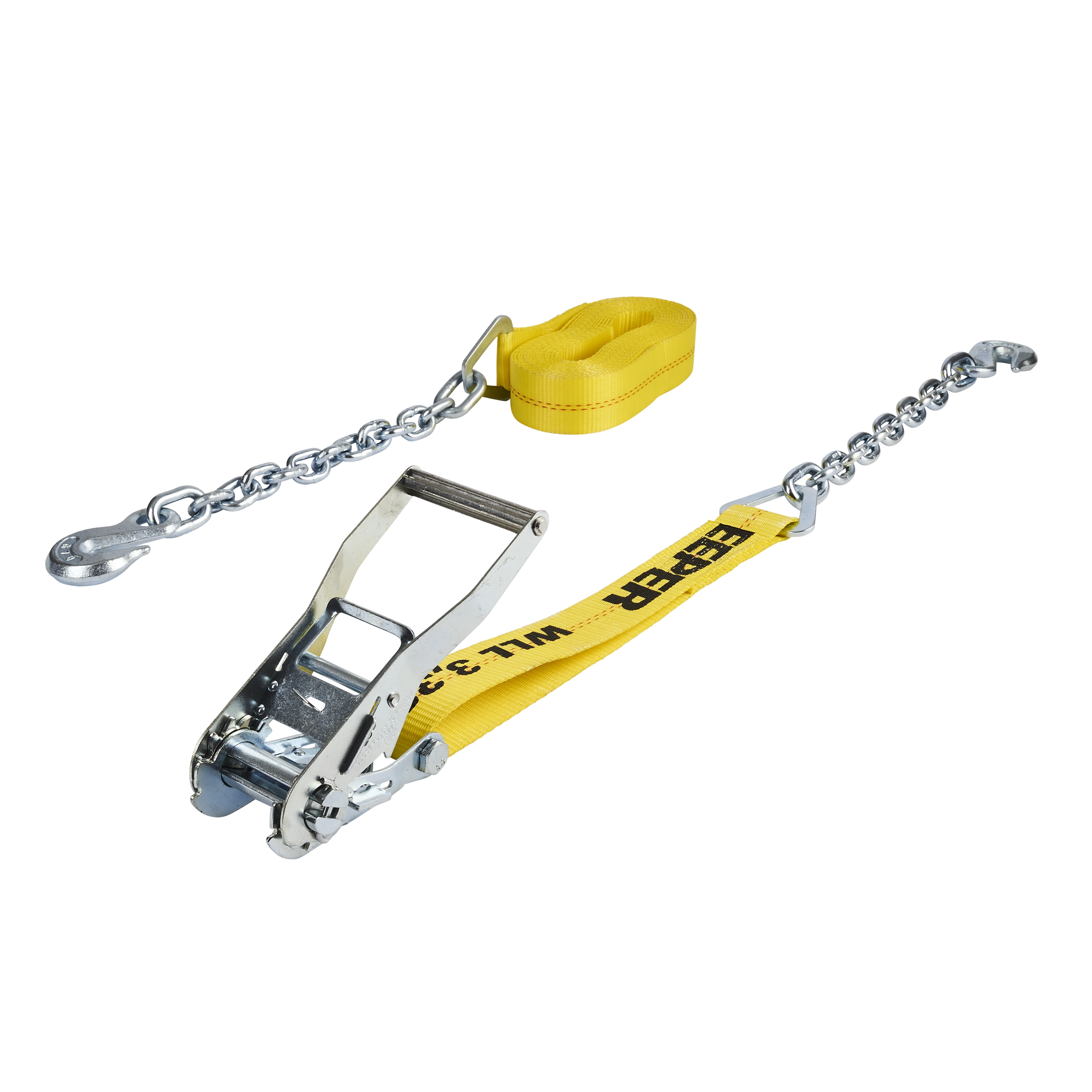 2" x 27' Ratchet Strap Tie-Down with Chain Ends & Grab Hook variant image view