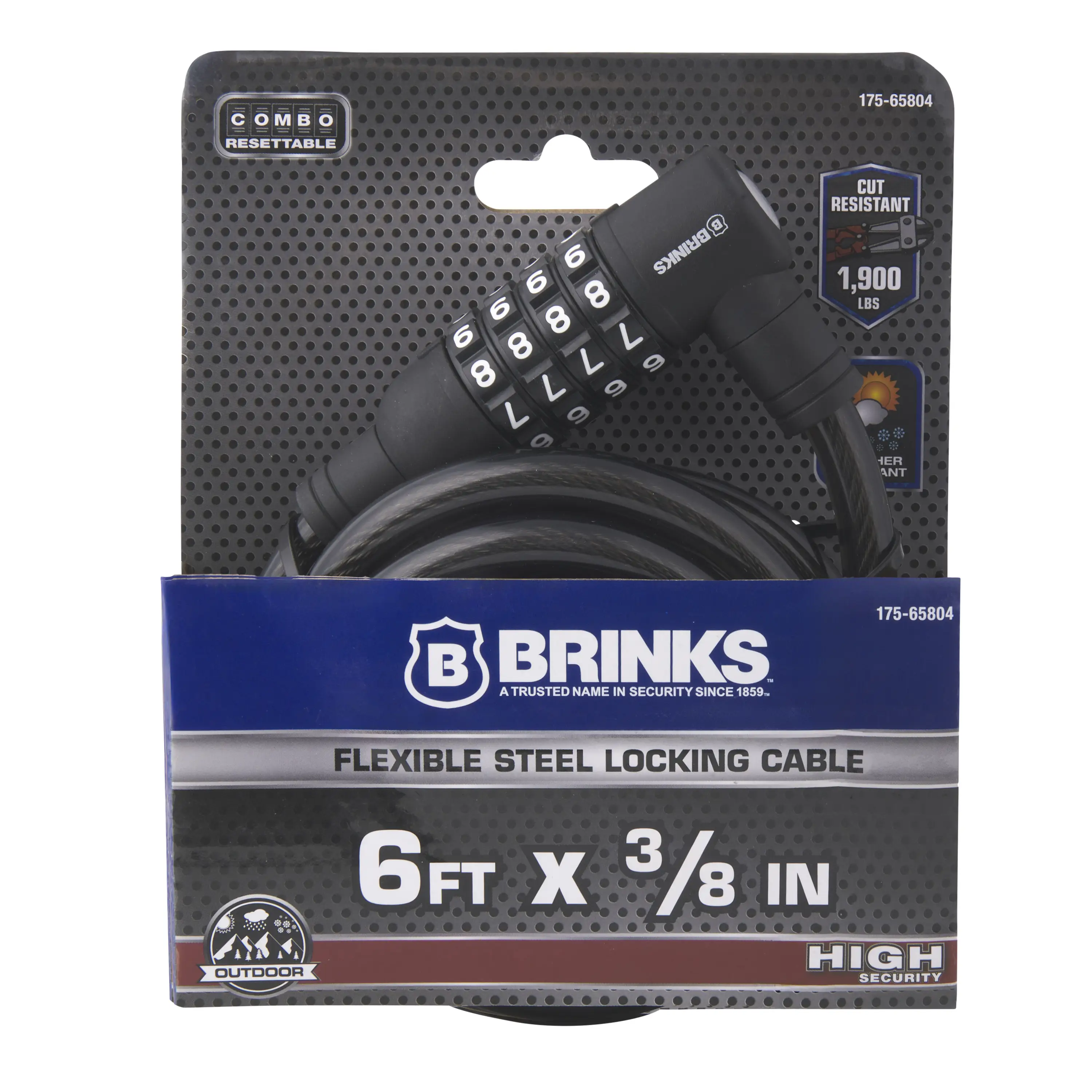Brinks Covered 3/8in (10mm) x 6ft (1.8m) Flexible Steel Cable Resettable Lock variant image view