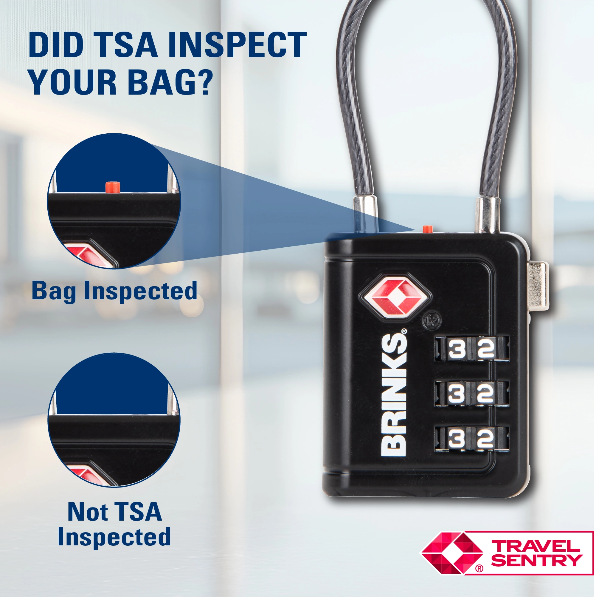 Brinks TSA Accepted Indicator Luggage Lock, Black, 4 Pack variant image view