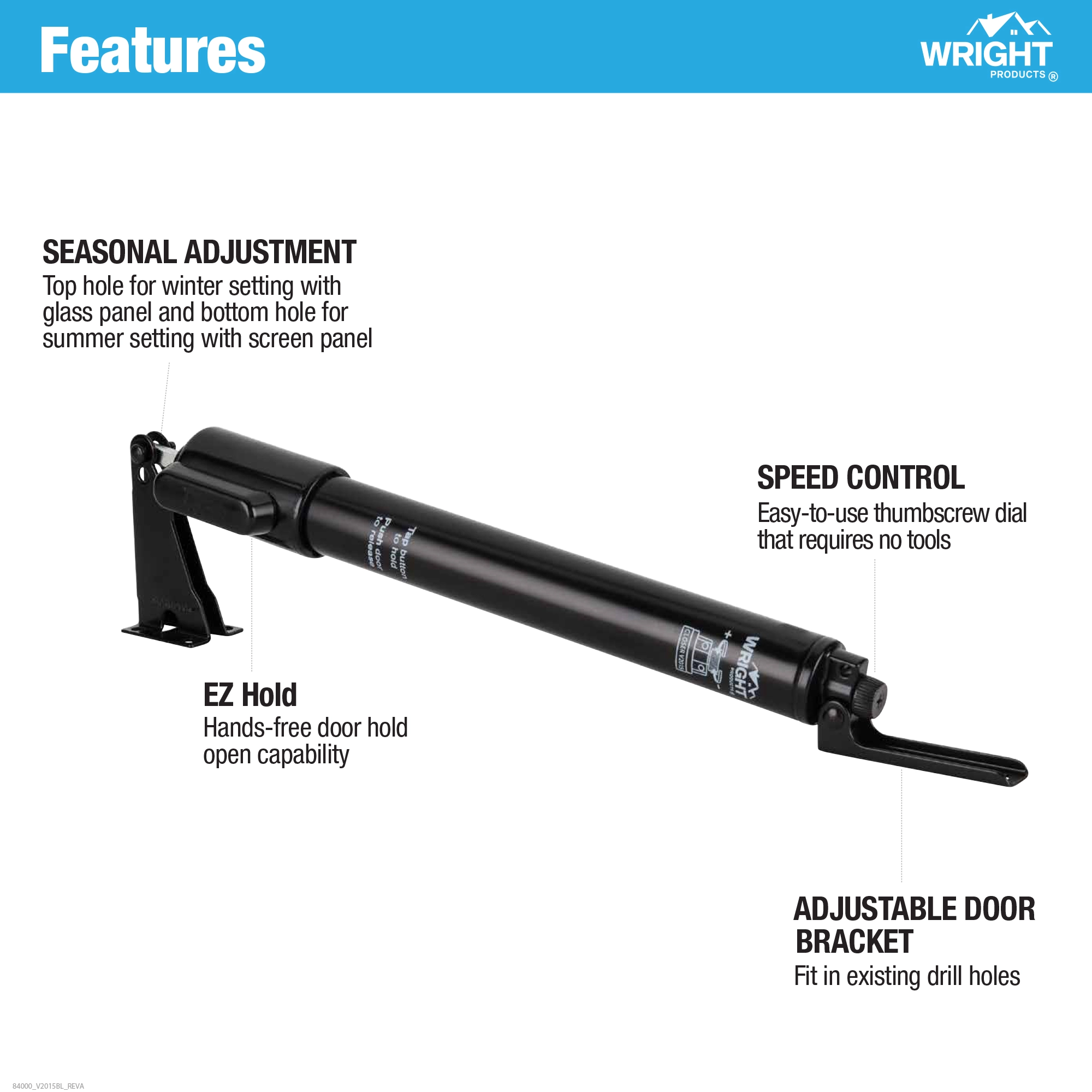 Standard Duty Pneumatic Screen and Storm Door Closer with EZ-HOLD variant image view