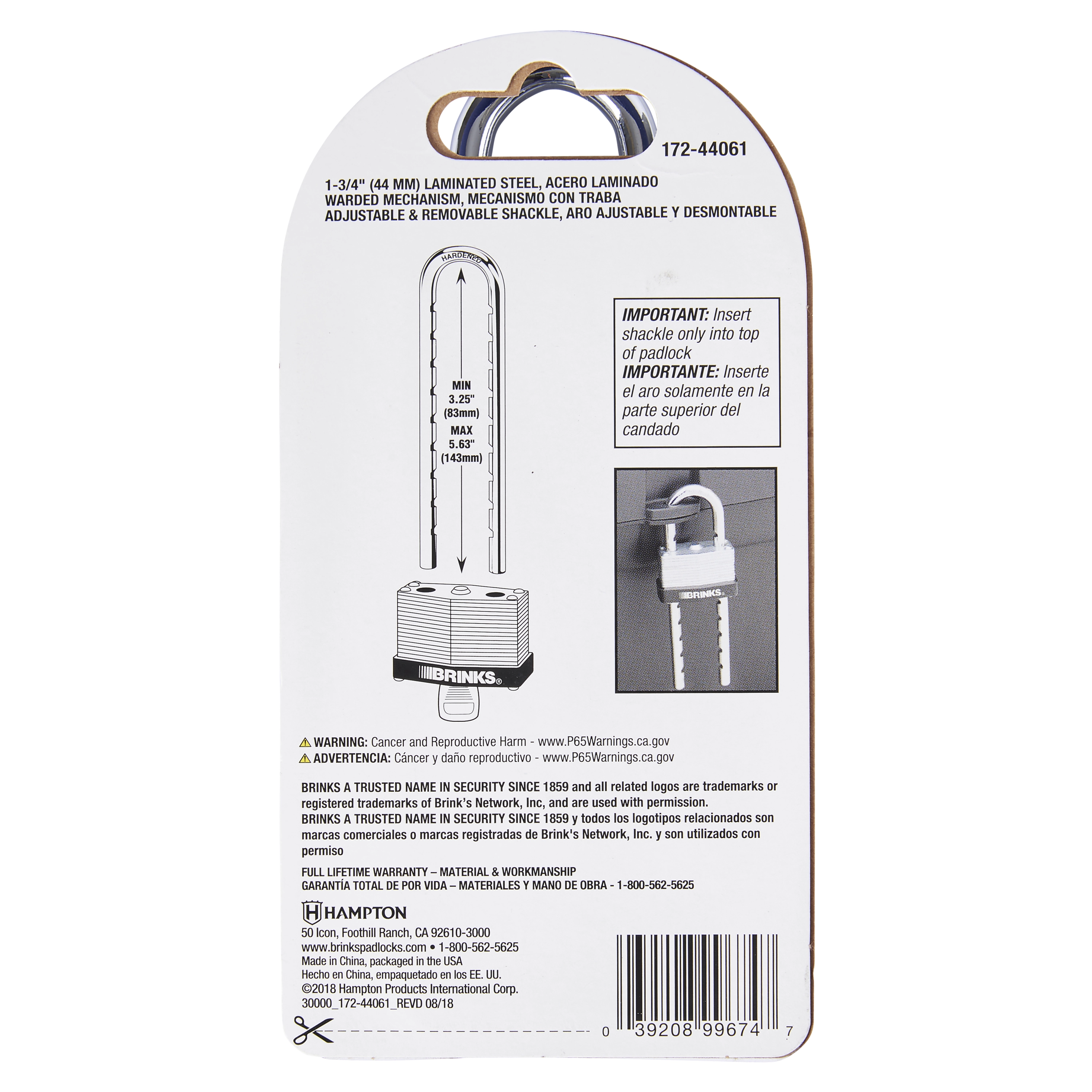 44mm Laminated Steel Keyed Padlock, Adjustable Shackle variant image view