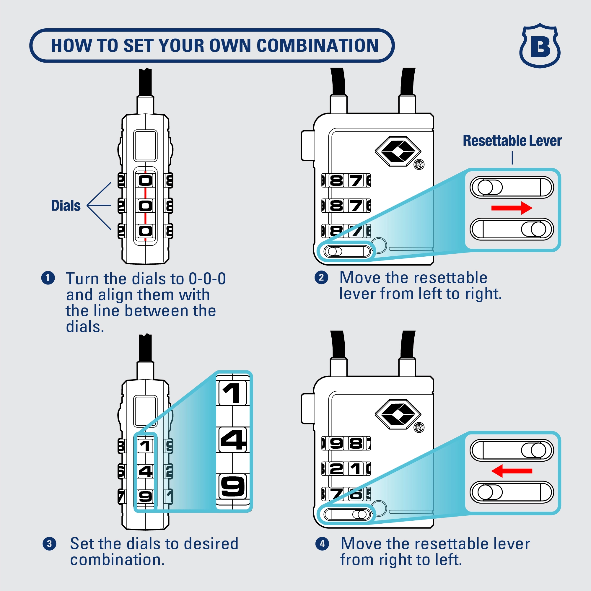 Brinks TSA Accepted Indicator Luggage Lock, Black, 4 Pack variant image view