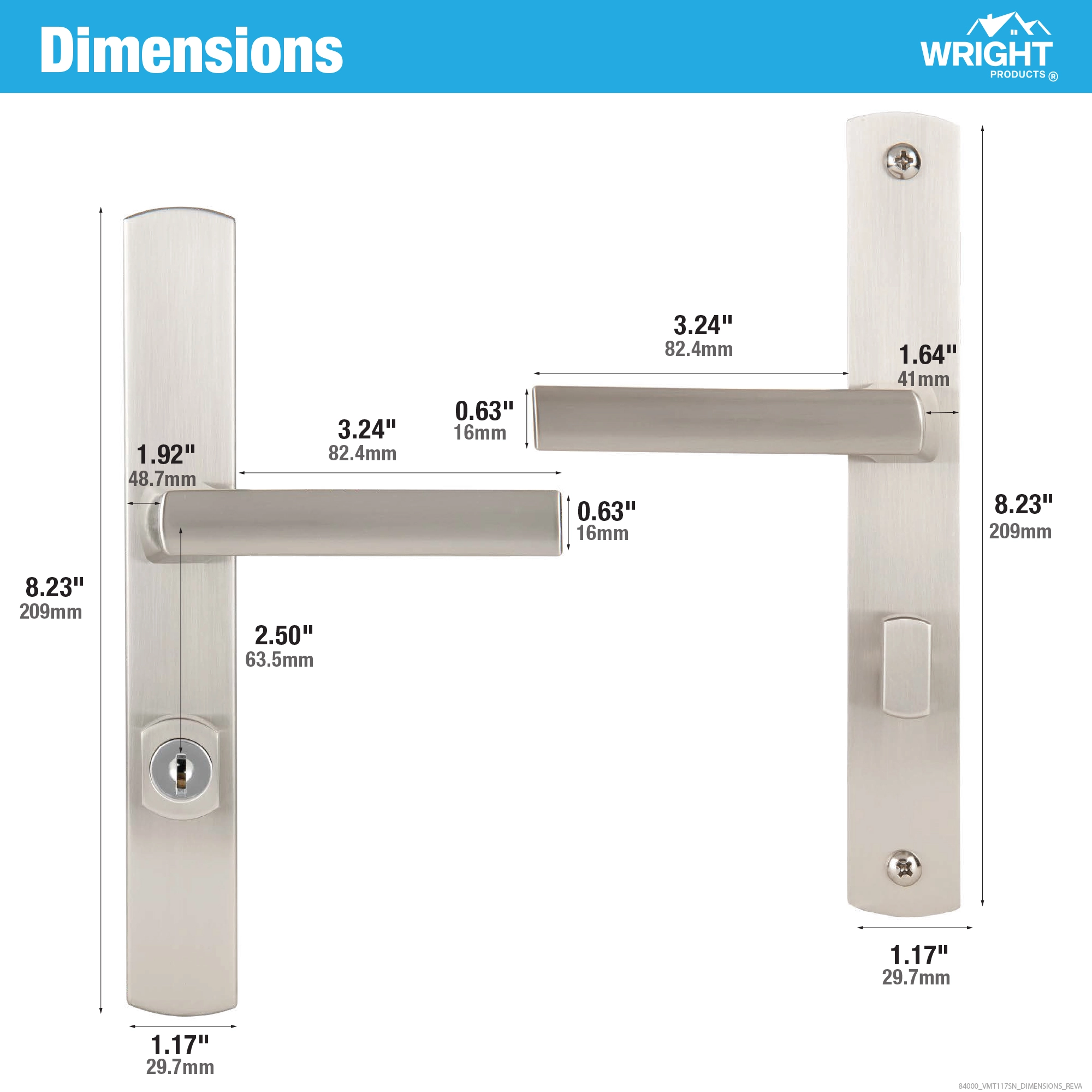 Ventana Contemporary Mortise Keyed Lever Mount Latch with Deadbolt variant image view