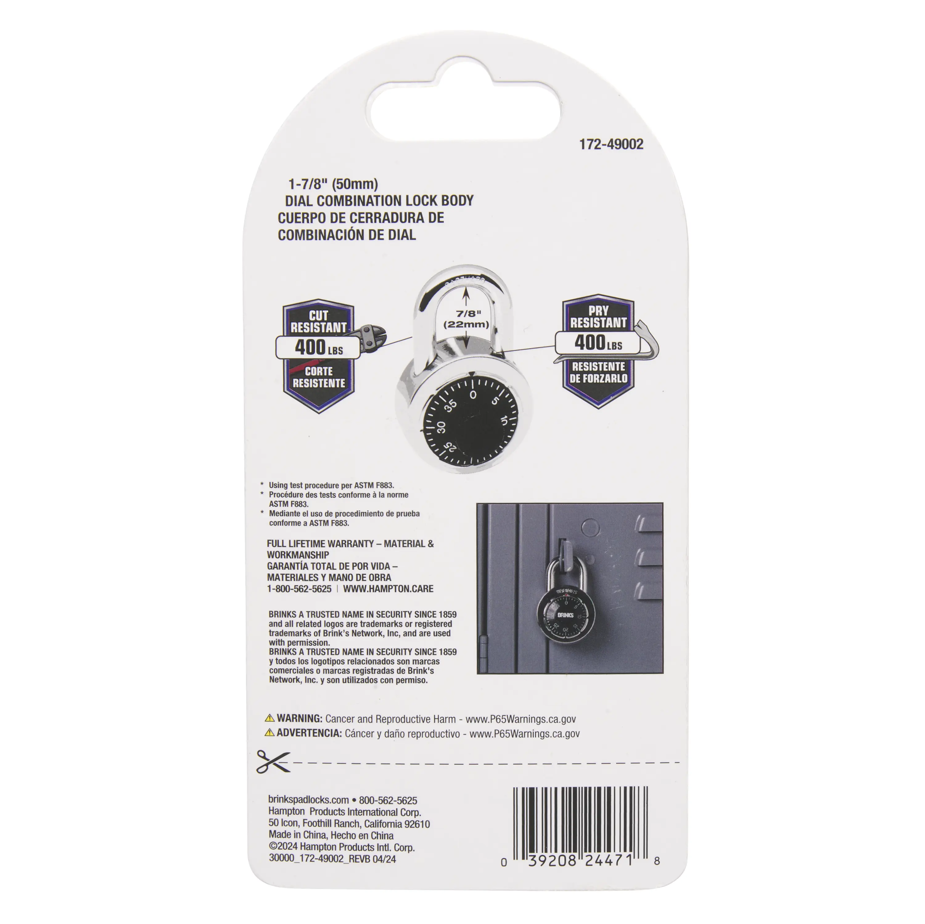 Brinks Dial Combination Padlock, 1-7/8in (50mm) Wide with1in (25mm) Shackle variant image view