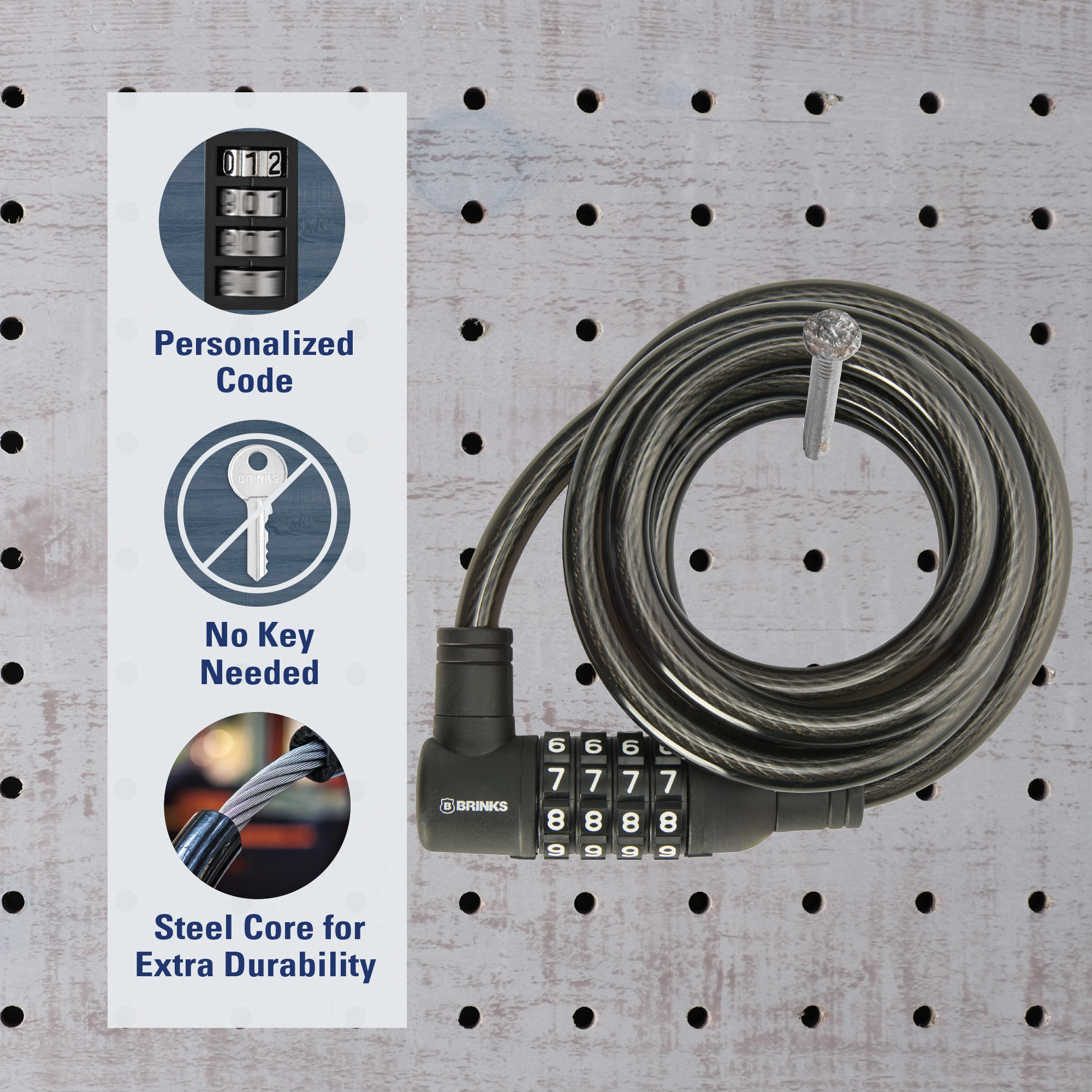 Brinks Covered 3/8in (10mm) x 6ft (1.8m) Flexible Steel Cable Resettable Lock variant image view