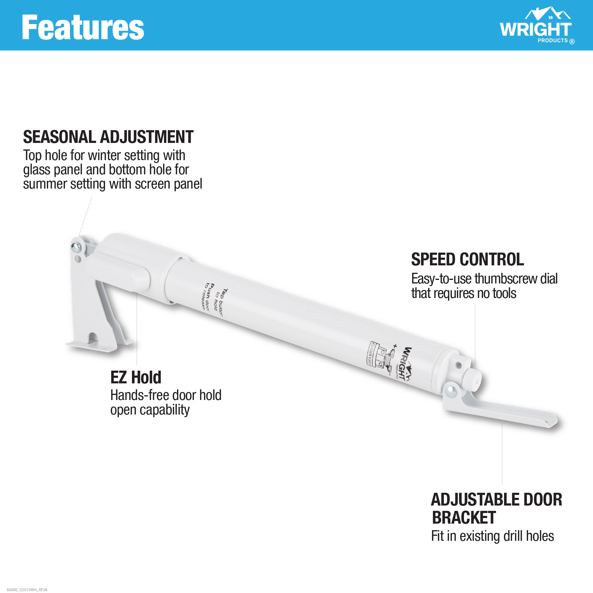 Standard Duty Pneumatic Screen and Storm Door Closer with EZ-HOLD variant image view