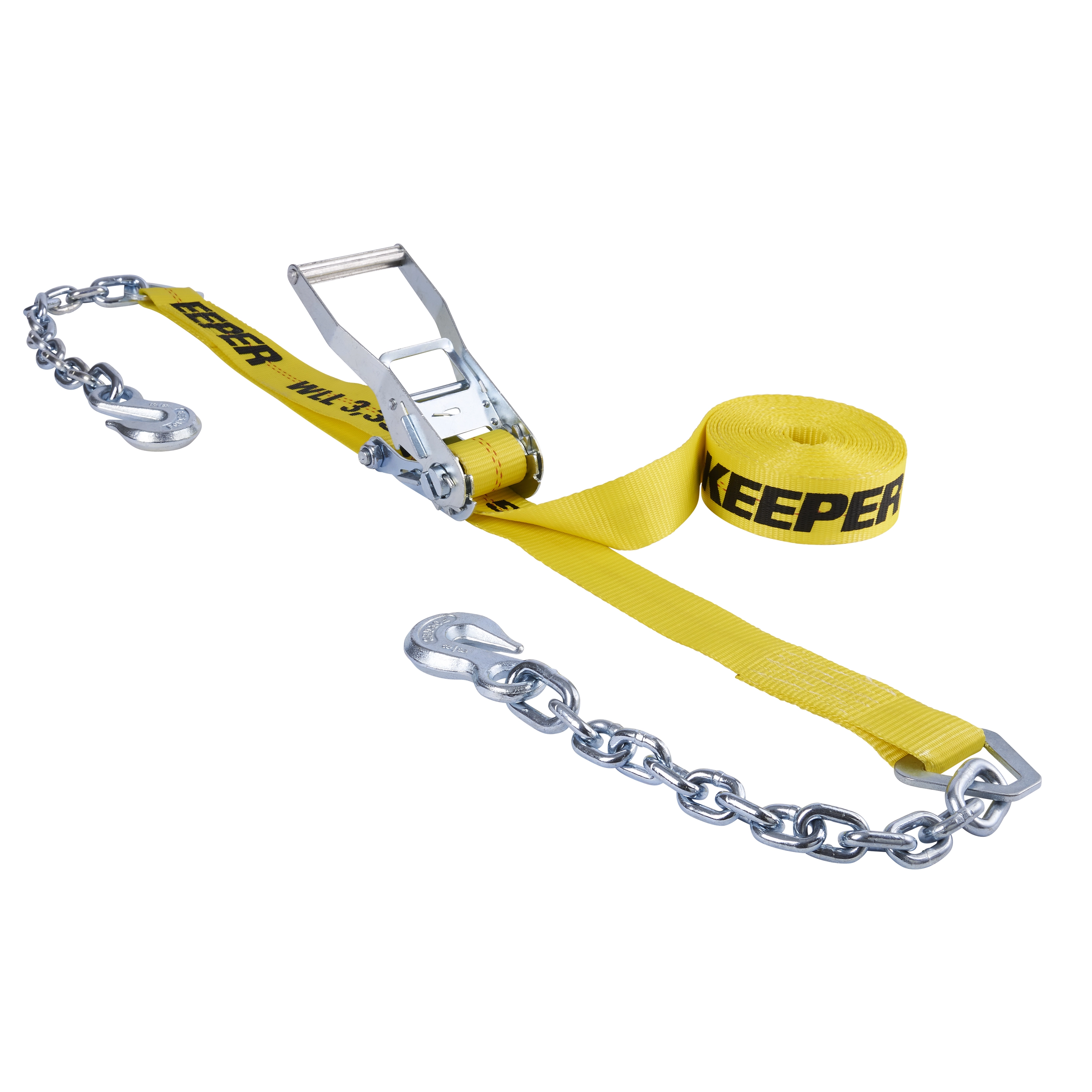 2" x 27' Ratchet Strap Tie-Down with Chain Ends & Grab Hook