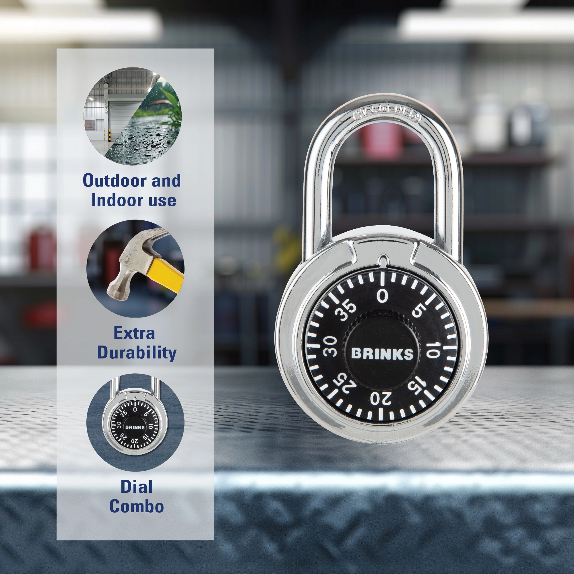 Brinks Dial Combination Padlock, 1-7/8in (50mm) Wide with1in (25mm) Shackle variant image view
