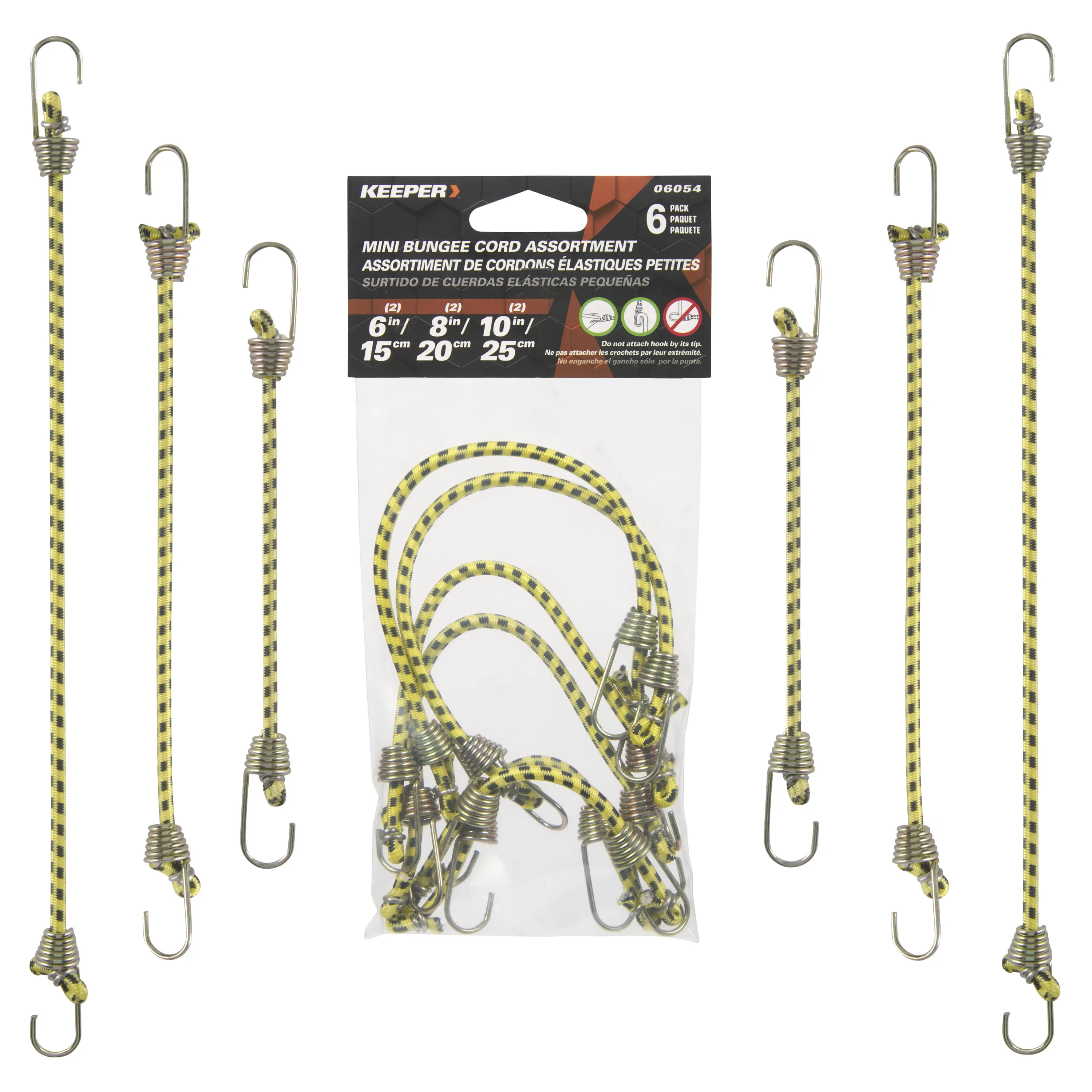 Assorted Mini Bungee Cords, 6 Pack