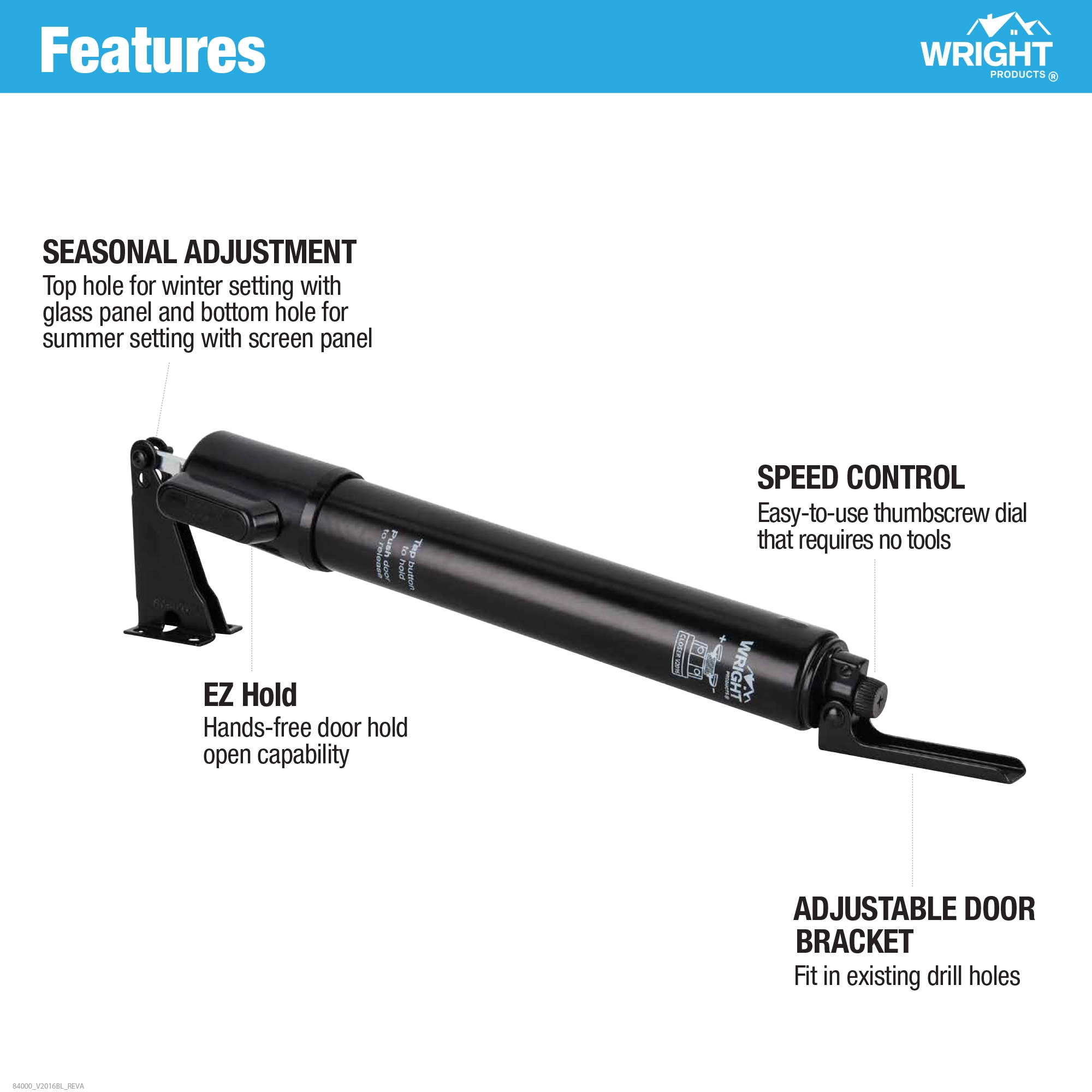 Heavy Duty Pneumatic Storm Door Closer with EZ-HOLD variant image view
