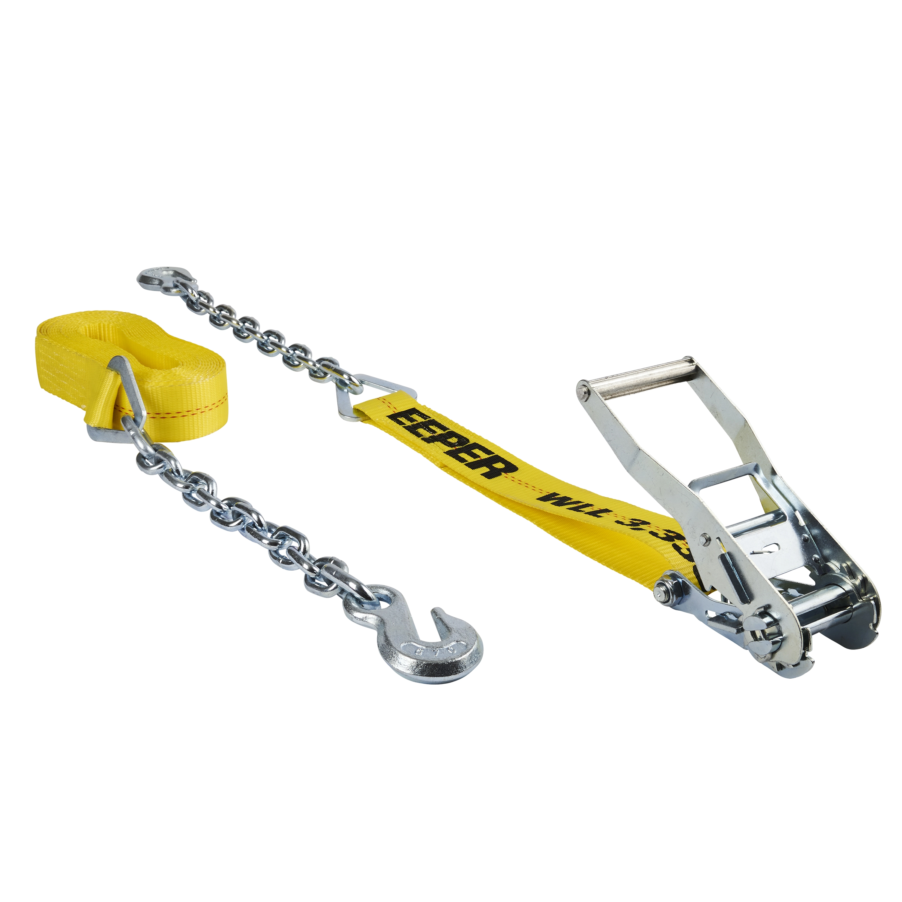 2" x 27' Ratchet Strap Tie-Down with Chain Ends & Grab Hook variant image view