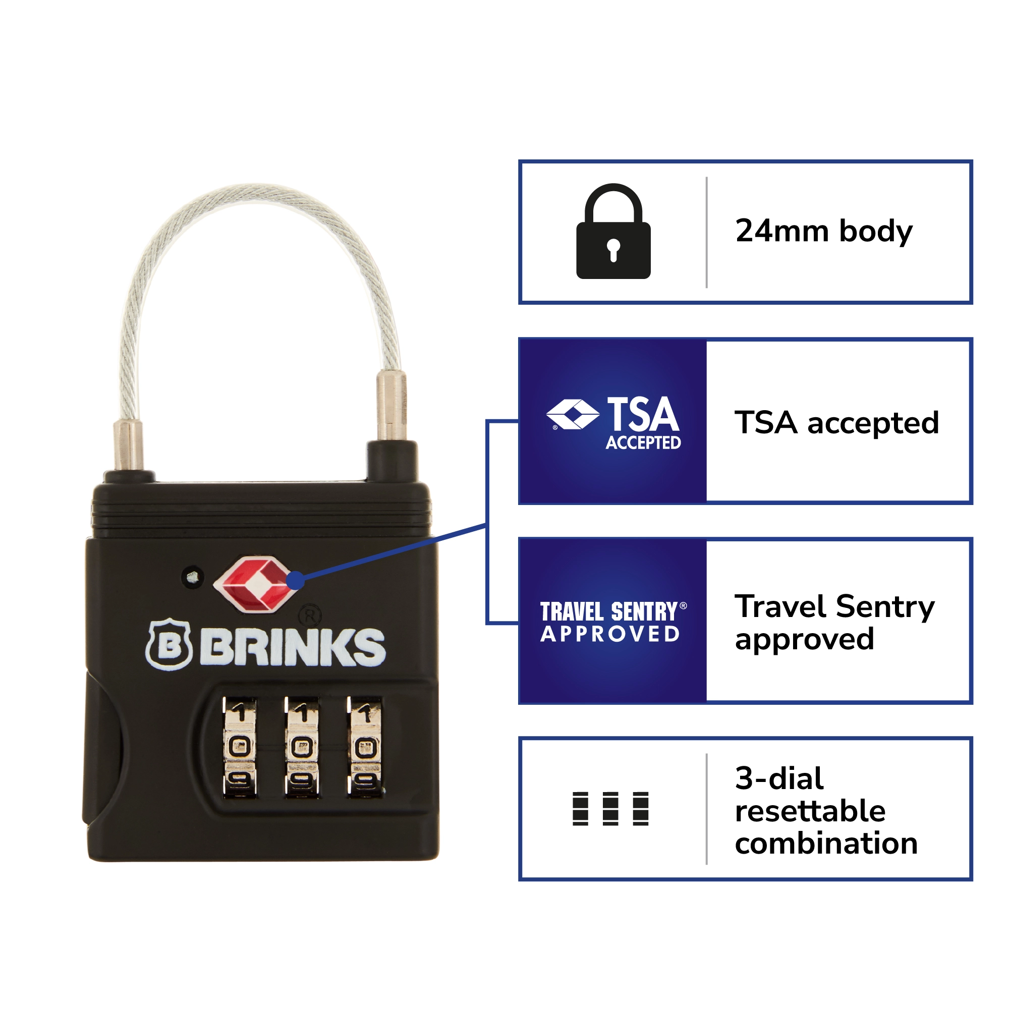 25mm 3-Dial Resettable Combination TSA Travel Lock variant image view