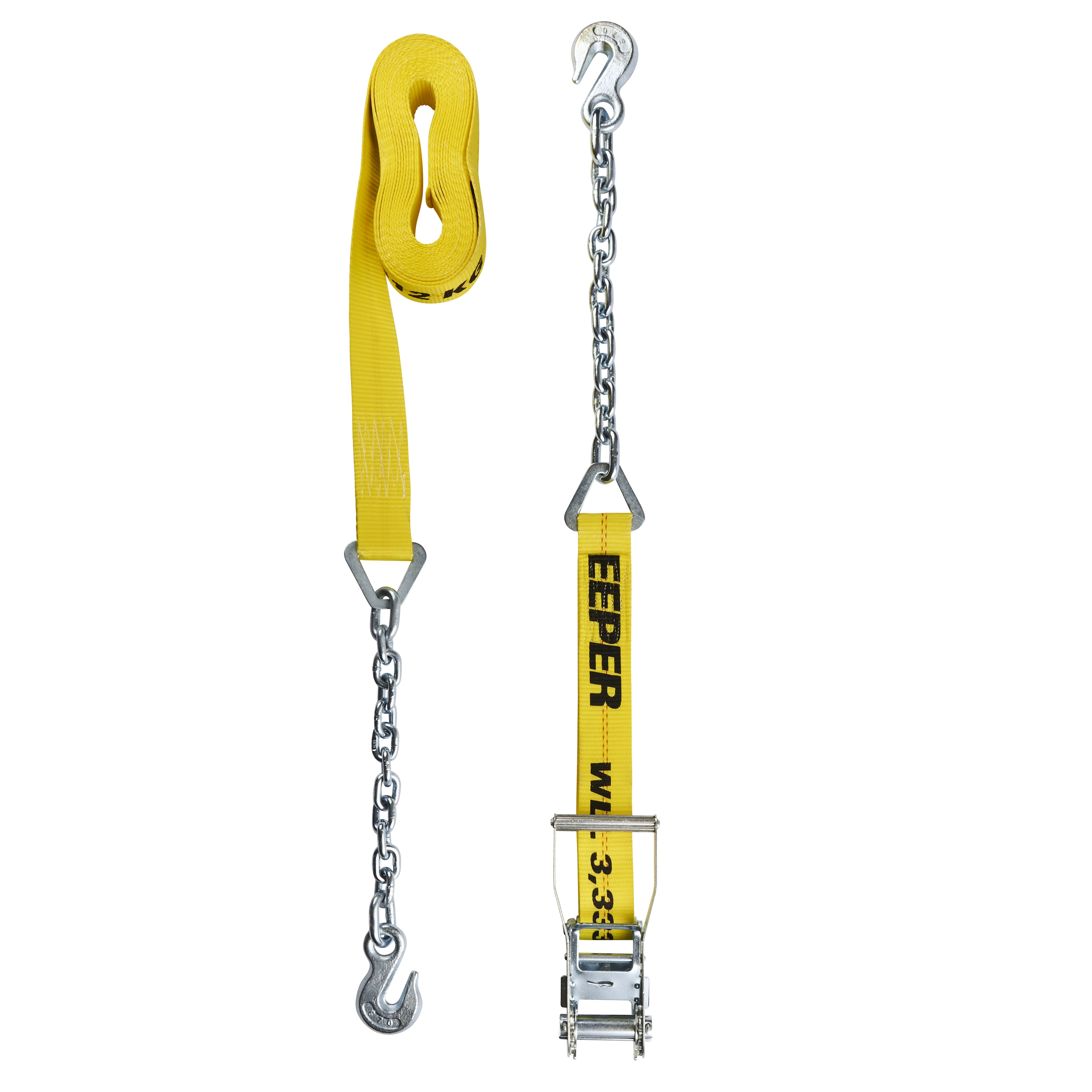 2" x 27' Ratchet Strap Tie-Down with Chain Ends & Grab Hook variant image view