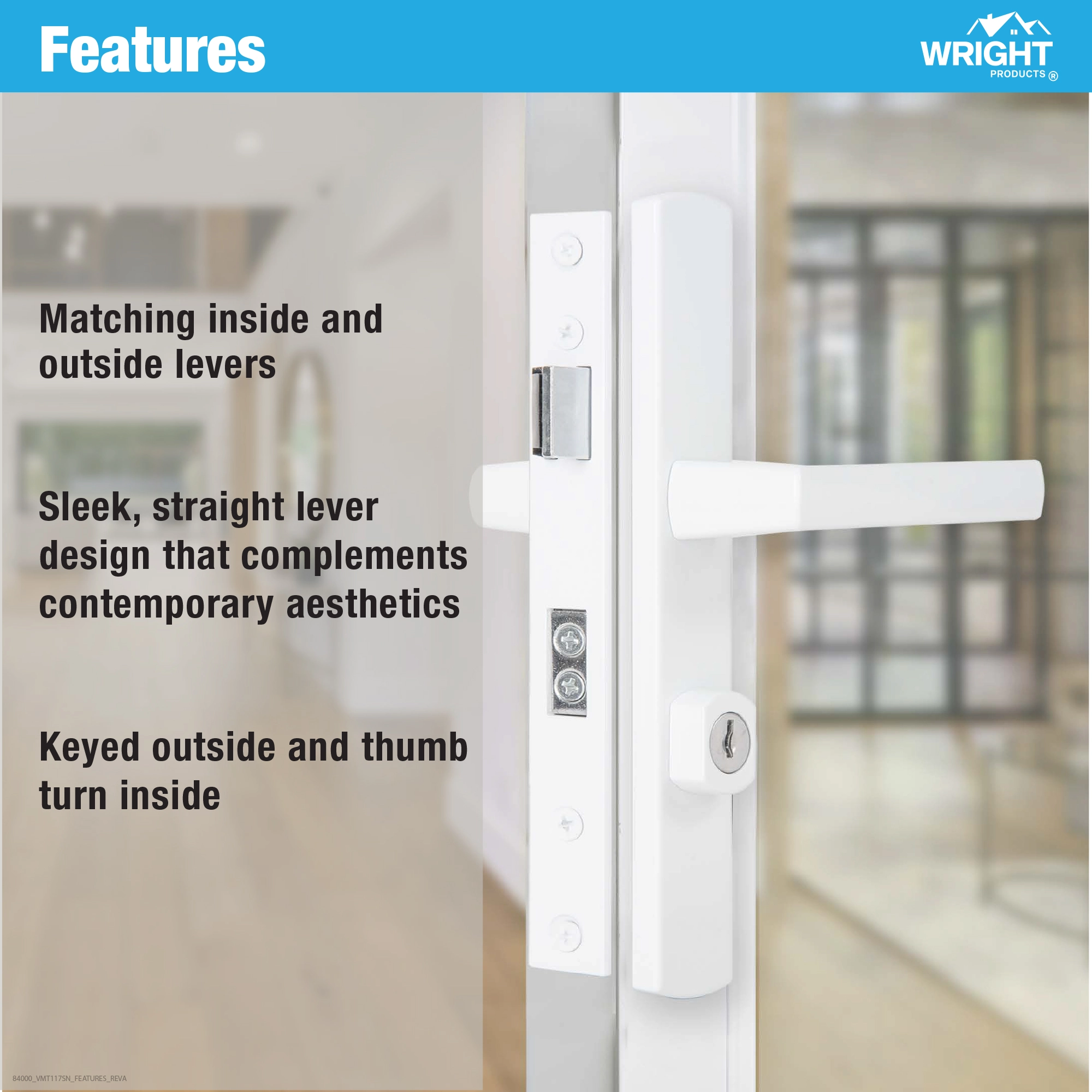 Ventana Contemporary Mortise Keyed Lever Mount Latch with Deadbolt variant image view
