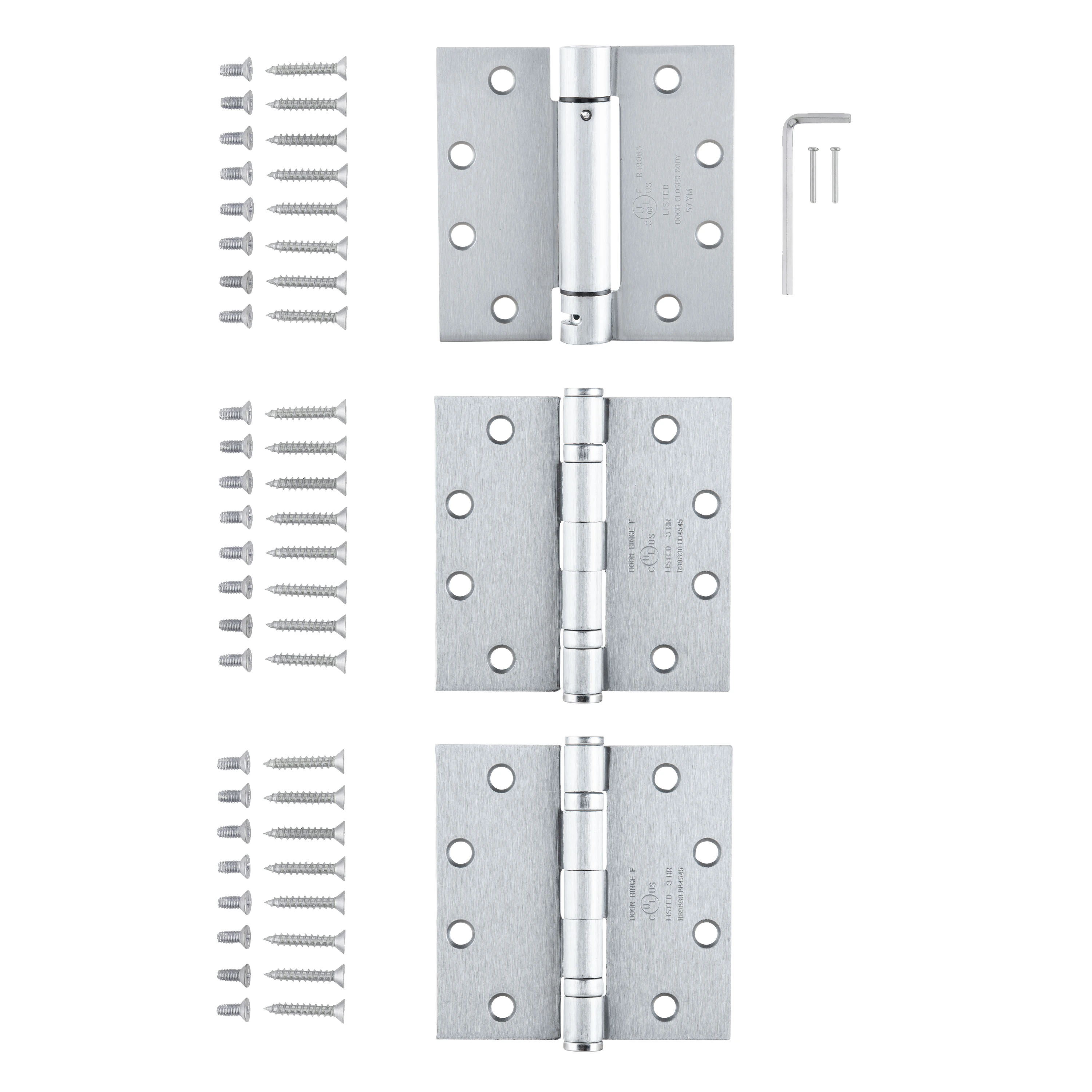 4.5"x4.5" Spring Hinge 3 Pk (1 Spring 2 BB), Satin Chrome  variant image view