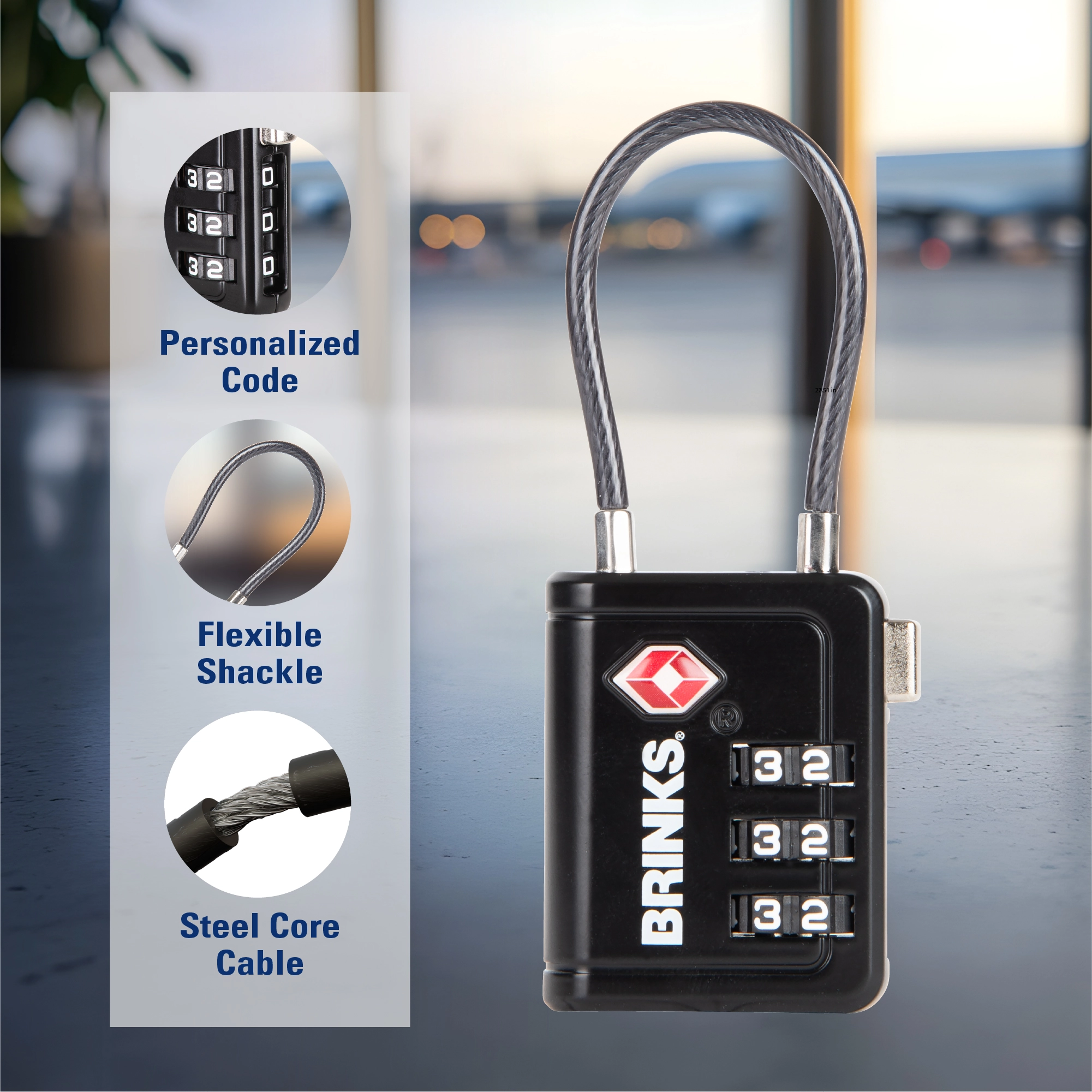 Brinks TSA Accepted Indicator Luggage Lock, Black, 4 Pack variant image view