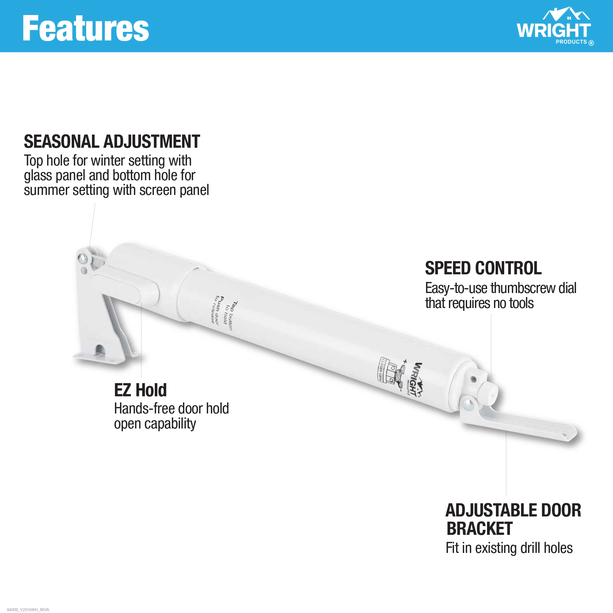 Heavy Duty Pneumatic Storm Door Closer with EZ-HOLD variant image view