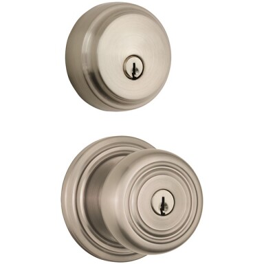 Brink's Push Pull Rotate Webley Entry Knob and Deadbolt Combo Pack in Satin Nickel
