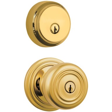 Brink's Push Pull Rotate Webley Entry Knob and Deadbolt Combo Pack in Polished Brass