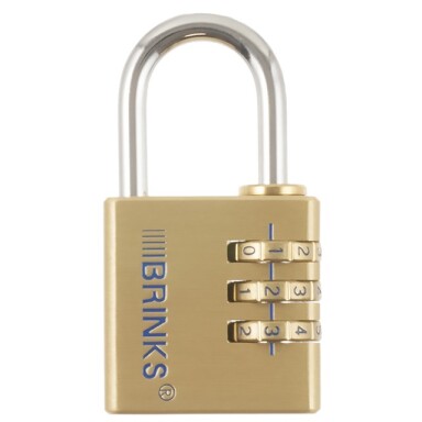 BRINKS - 40mm Solid Brass 3-Dial Resettable Padlock - Chrome Plated with Hardened Steel Shackle