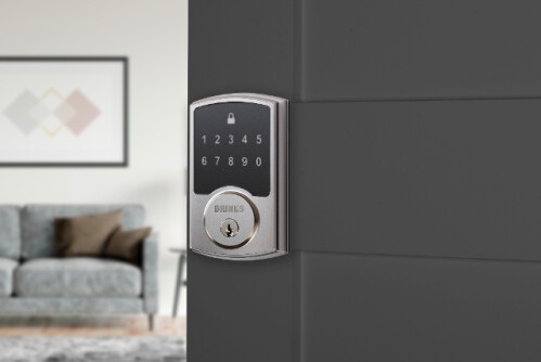 Brinks Electronic Touchpad Deadbolt with PRO-GUARD™, Transitional, Satin Nickel